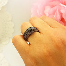 Load image into Gallery viewer, Dazzlingrock Collection Black Rhodium Plated 10K Round Amethyst & Black Diamond Halo Engagement Ring Set, White Gold, Size 5