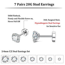 Load image into Gallery viewer, Fansilver 7Pairs 20G Hypoallergenic Stud Earrings for Women Men Stud Flatback Ear Piercing Cubic Zirconia 2-8mm
