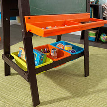 Load image into Gallery viewer, KidKraft Wooden Storage Easel with Dry Erase and Chalkboard Surfaces, Children's Art Furniture - Espresso, Gift for Ages 3+ 25.2 x 23.2 x 47.6