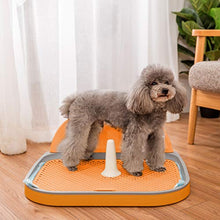 Load image into Gallery viewer, HIPIPET Puppy Dog Potty Tray 23.6''X18.1''X1.9'' Puppy Pad Holder with Removable Post and Wall Cover for Cats and Dogs Toilet (Orange)