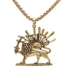 Load image into Gallery viewer, Asoodehdelan Gold Pt Iranian Persian Lion Sun Shir Khorshid Pahlavi Necklace Iran Farvahar (24" Gold Chain)