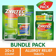 Load image into Gallery viewer, Zyrtec 24 Hour Allergy Relief Tablets, Antihistamine Allergy Medicine with 10 mg Cetirizine HCI, Bundle with 1 x 30 ct and 1 x 3 ct Travel Pack