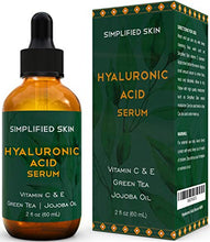 Load image into Gallery viewer, Hyaluronic Acid Serum for Face & Eyes (2 oz) with Vitamin C, E & Green Tea for Anti-Aging, Moisturizing, Antioxidant & Wrinkle Treatment. Best Hydrating Pure Facial Serum by Simplified Skin
