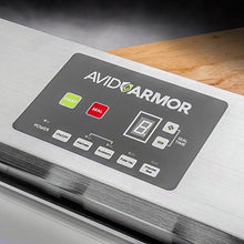 Load image into Gallery viewer, Avid Armor Vacuum Sealer Machine - A100 Stainless Construction, Clear Lid, Commercial Double Piston Pump Heavy Duty 12" Wide Seal Bar Built in Cooling Fan Includes 30 Pre-cut Bags and Accessory Hose