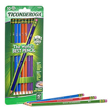 Load image into Gallery viewer, TICONDEROGA Pencils, Wood-Cased Graphite, #2 HB Soft, Pre-Sharpened, Assorted Color Barrels, Black Lead, 10-Pack (13932)