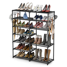 Load image into Gallery viewer, Shoe Rack Shoe Shelf Shoe Storage Organizer with Side Hooks For Entryway, 24-30 Pairs Metal Shoe Rack Taller Shoes Boots Organizer