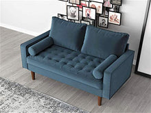 Load image into Gallery viewer, Container Furniture Direct Mid Century Modern Velvet Upholstered Button Tufted Living Room Sofa, 2 Piece Set, Prussian Blue