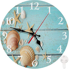 Load image into Gallery viewer, Britimes Round Wall Clock, Silent Non Ticking Clock 10 Inch, Decor for Bathroom, Bedroom, Kitchen, Office or School Summer Seashell