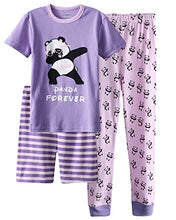 Load image into Gallery viewer, Pajamas for Girls Cute Purple Pandas Sleepwear Little & Big Kids Short Sleeve Loungewear PJ Clothes 3PCS Set Size 7