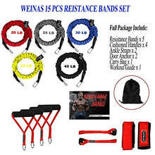 Load image into Gallery viewer, Resistance Bands, 15 Pieces Exercise Elastic Bands Set, 20lbs To 40lbs Resistance Tubes Heavy Duty Protective Nylon Sleeves Anti-Snap Fitness SUPALAK