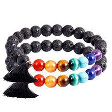 Load image into Gallery viewer, Jewever 7 Chakra Healing Bracelet with Real Stones Lava Rock Diffuser Yoga Meditation Anxiety Bracelets for Women Men Friendship Stretch