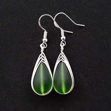 Load image into Gallery viewer, Handmade jewelry from Hawaii, wire braided Emerald sea glass earrings,"May Birthstone", (Hawaii Gift Wrapped, Customizable Gift Message)