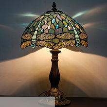 Load image into Gallery viewer, Tiffany Lamp 18 Inch Tall Sea Blue Stained Glass Dragonfly Crystal Style Shade Accent Antique End Bedside Art Table Desk Light Decorative Living Room Bedroom College Dorm S147 WERFACTORY