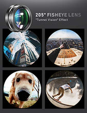 Load image into Gallery viewer, CoPedvic Phone Camera Lens Phone Lens for iPhone Samsung Pixel Android, 22X Telephoto Lens, 4K HD 0.67X Super Wide Angle Lens&25X Macro Lens, 205° Fisheye Lens, Work as Telescope with Metal Tripod