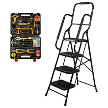 Load image into Gallery viewer, Step Ladders, Folding 4 Step Stool with Safety Rails Portable Heavy Duty 330 lb Load Capacity for Home Household Kitchen Office Garden,Black