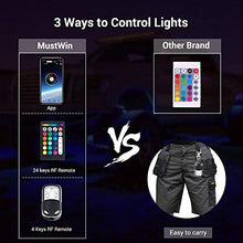 Load image into Gallery viewer, MustWin RGB LED Rock Lights 120 LEDs Multicolor Underglow Neon Lights Waterproof Aluminum Light Kit with RF/APP Control Music Mode Timing Function for Truck Jeep Off Road Car UTV ATV SUV 8 Packs