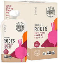 Load image into Gallery viewer, Serenity Kids Baby Food, Organic Sweet Potato, Carrot and Beet with Olive Oil, For 6+ Months, 3.5 Ounce Pouch (6 Pack)