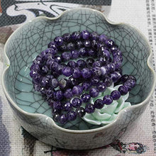 Load image into Gallery viewer, Natural Faceted African Amethyst Handmade Gemstone 8mm Round Beads Elastic Bracelet 7 Inch