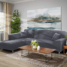 Load image into Gallery viewer, TAOCOCO Sectional Couch Covers 2pcs L-Shaped Sofa Covers Softness Furniture Slipcovers with 2pcs Pillowcases L-Type Polyester Fabric Stretch Couch Covers 3 Seater + 3 Seater (Pale Gray)