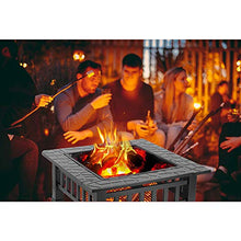 Load image into Gallery viewer, HEMBOR 32'' Outdoor Fire Pit Table, Multi-Purpose Square Fireplace, Backyard Patio Garden Outside Wood Burning Heater, BBQ, Ice Pit, with BBQ Frames&Waterproof Cover, Suitable for Party, Picnic, Camp