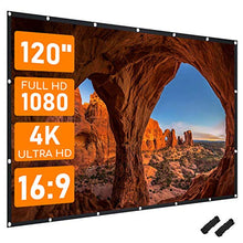 Load image into Gallery viewer, White Projector Screen 120 inch 16:9 for Indoor 4K Home Theater or Backyard Outdoor Anti-Crease Foldable and Portable HD Movie Projection