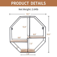 Load image into Gallery viewer, SPDELP Octagon Floating Shelf Wall Mounted Hanging Shelves, Wood Wall Storage