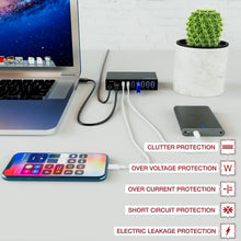 Load image into Gallery viewer, USB 3.0 Hub - 7 Port Powered USB Hub Splitter - High-Speed Data Transfer - Aluminium Alloy USB Hub with 12V/3A/36W Power Adapter, LEDs and Mounting Brackets - Black