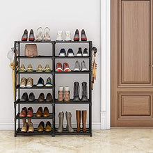 Load image into Gallery viewer, Shoe Rack Shoe Shelf Shoe Storage Organizer with Side Hooks For Entryway, 24-30 Pairs Metal Shoe Rack Taller Shoes Boots Organizer