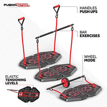 Load image into Gallery viewer, Fusion Motion Portable Gym with 8 Accessories Including Heavy Resistance Bands, Tricep Bar, Ab Roller Wheel, Pulleys and More - Full Body Workout Home Exercise Equipment to Build Muscle and Burn Fat
