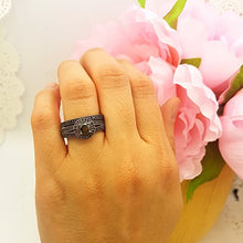 Load image into Gallery viewer, Dazzlingrock Collection Black Rhodium Plated 10K Round Amethyst & Black Diamond Halo Engagement Ring Set, White Gold, Size 5