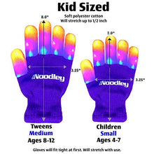 Load image into Gallery viewer, The Noodley Purple Small Toy Light Up Children LED Gloves Girls and Boys Funky Flashing Orange, Pink, and Blue - Kid Sized Ages 4,5,6,7 Year olds (Small, Purple)