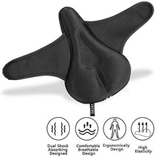 Load image into Gallery viewer, Zacro Gel Bike Seat Cover - Extra Soft Gel Bicycle Seat with Cross Straps and Reflecting Strip of The Bottom, Bike Saddle Cushion with Water&Dust Resistant Cover (Black)