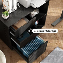 Load image into Gallery viewer, DEVAISE 3-Drawer Wood File Cabinet, Mobile Lateral Filing Cabinet, Printer Stand with Open Storage Shelves for Home Office, Black