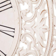 Load image into Gallery viewer, 24" Distressed White Ornate Wood Carved Wall Clock