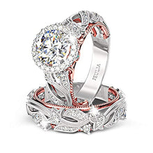 Load image into Gallery viewer, Jeulia 4 Carat Leaf Rings for Women 925 Sterling Silver 18 K Rose Gold Plated Round Cut Engagement Ring Set White Diamond Halo Cubic Zirconia Wedding band CZ Solitaire Anniversary Promise Rings (7)