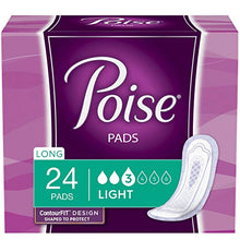 Load image into Gallery viewer, Poise Incontinence Pads, Light Absorbency, Long, 96 Count (4 Packs of 24) (Packaging May Vary)