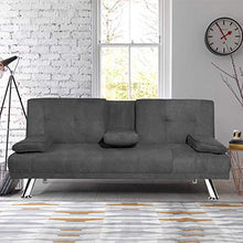 Load image into Gallery viewer, MIERES Modern Convertible Futon Sofa Bed for Living Room Fold Up & Down Recliner Couch w/Metal Legs and 2 Cup Holders Sleeper Daybed, for Small Spaces, Dark Gray