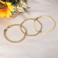 Load image into Gallery viewer, CASSIECA 3PCS Stainless Steel Chain Bracelets Set for Women Mens 7in/18cm Cuban Cube Bead Chain Bracelet Beaded Link Chain Bracelet Cable Bracelets Jewelry Gifts, Gold Tone