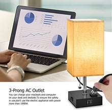 Load image into Gallery viewer, USB Bedside Table Lamp,Hansang Nightstand Lamp with Dual Charging Ports,LED Desk Lamps for Bedrooms,Tetragon Fabric Linen Lamp Shade with Pull Chain,E26 Warm White Light Bulb Included