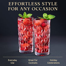 Load image into Gallery viewer, Highball Water Glasses - Tall Drinking Glass Set of 8, 12 oz - Premium Gift Box - Hurricane Crystal Glassware - Vintage Bar Rock Cups - For Cocktails, Mixed Drinks, Juice, Beer, Whiskey on Kitchen