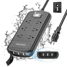 Load image into Gallery viewer, ESHLDTY USB Outdoor Power Strip, 6 FT Waterproof Extension Cord with 6 Outlets and 3 USB Ports, Wall Mountable for Outdoor and Indoor