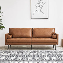 Load image into Gallery viewer, Vonanda Faux Leather Sofa Couch, Mid-Century 73 Inch 3-Seater Sofa with 2 Bolster Pillows and Hand-Stitched Comfort Cushion Sofas Couches for Living Room, Caramel