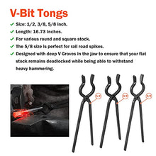 Load image into Gallery viewer, PIILOO Blacksmith Tongs Beginner Bladesmith Forge Tong Knife Making Tongs Set Includes 1/4 Flat Jaw, Pick Up, Scroll, 3/8" 1/2" 5/8" Inch V-Bit Tongs (6PCS)