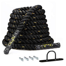 Load image into Gallery viewer, KINGSO Battle Rope 1.5 Inch Heavy Battle Exercise Training Rope 30ft Length Workout Rope 100% Dacron Fitness Rope for Strength Training Home Gym Outdoor Cardio Workout, Anchor Included