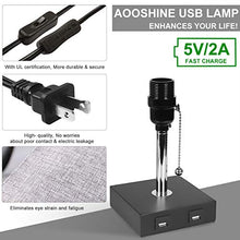 Load image into Gallery viewer, USB Table Lamp, Aooshine Bedside Table Lamps with 2 Useful USB Charging Ports, Solid Wood Nightstand Lamp with Grey Fabric Shade, Ambient Light Perfect for Bedroom, Living Room, Study Room (Pack of 2)