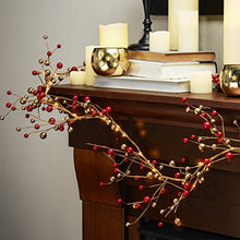 Load image into Gallery viewer, Christmas Garland with Lights - 6 Ft, Battery Operated, 100 LED Lights, Red and Gold Pip Berry Branch, Primitive/Farmhouse Style, Lighted Indoor Holiday Decor for Table or Fireplace Mantle
