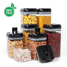 Load image into Gallery viewer, Airtight Food Storage Containers, Vtopmart 7 Pieces BPA Free Plastic Cereal Containers with Easy Lock Lids, for Kitchen Pantry Organization and Storage, Include 24 Labels,Black