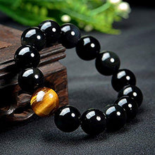 Load image into Gallery viewer, SX Commerce Natural Obsidian Bracelet Black Natural 10MM or 12MM Stone with a Unique Tiger Eye Good Gift for Men and Women(10MM)