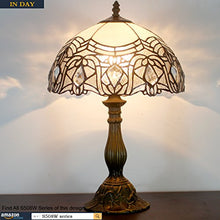 Load image into Gallery viewer, WERFACTORY Tiffany Lamp White Bent Stained Glass Bedside Table Lamp Desk Reading Light 12X12X18 Inches Decor Bedroom Living Room Home Office S508W Series