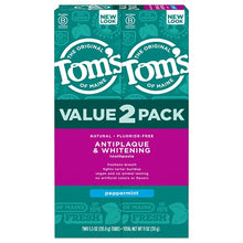 Load image into Gallery viewer, Tom's of Maine Fluoride-Free Antiplaque & Whitening Natural Toothpaste, Peppermint, 5.5 oz. 2-Pack (Packaging May Vary)